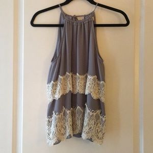 Loft lace detail tie back top